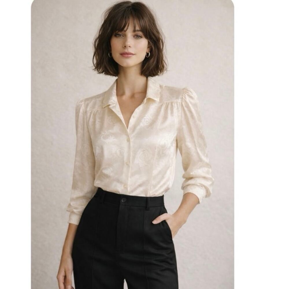 Vintage Nicola Satin Jacquard Blouse NWT Deadstock Shoulder Pads